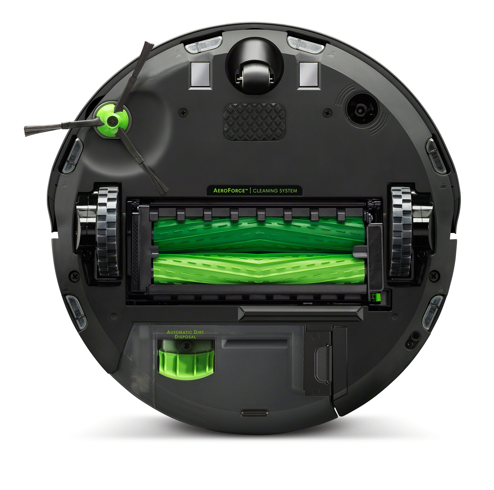 iRobot Roomba j7/j7+ underside showing dual rubber brushes