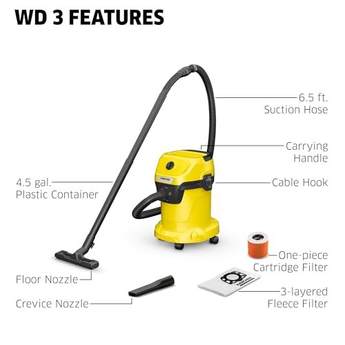 Karcher WD 3 4.5-gallon wet/dry shop vacuum with attachments