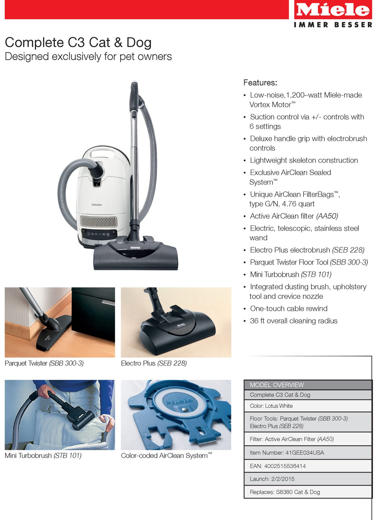 Miele Complete C3 Cat & Dog canister vacuum