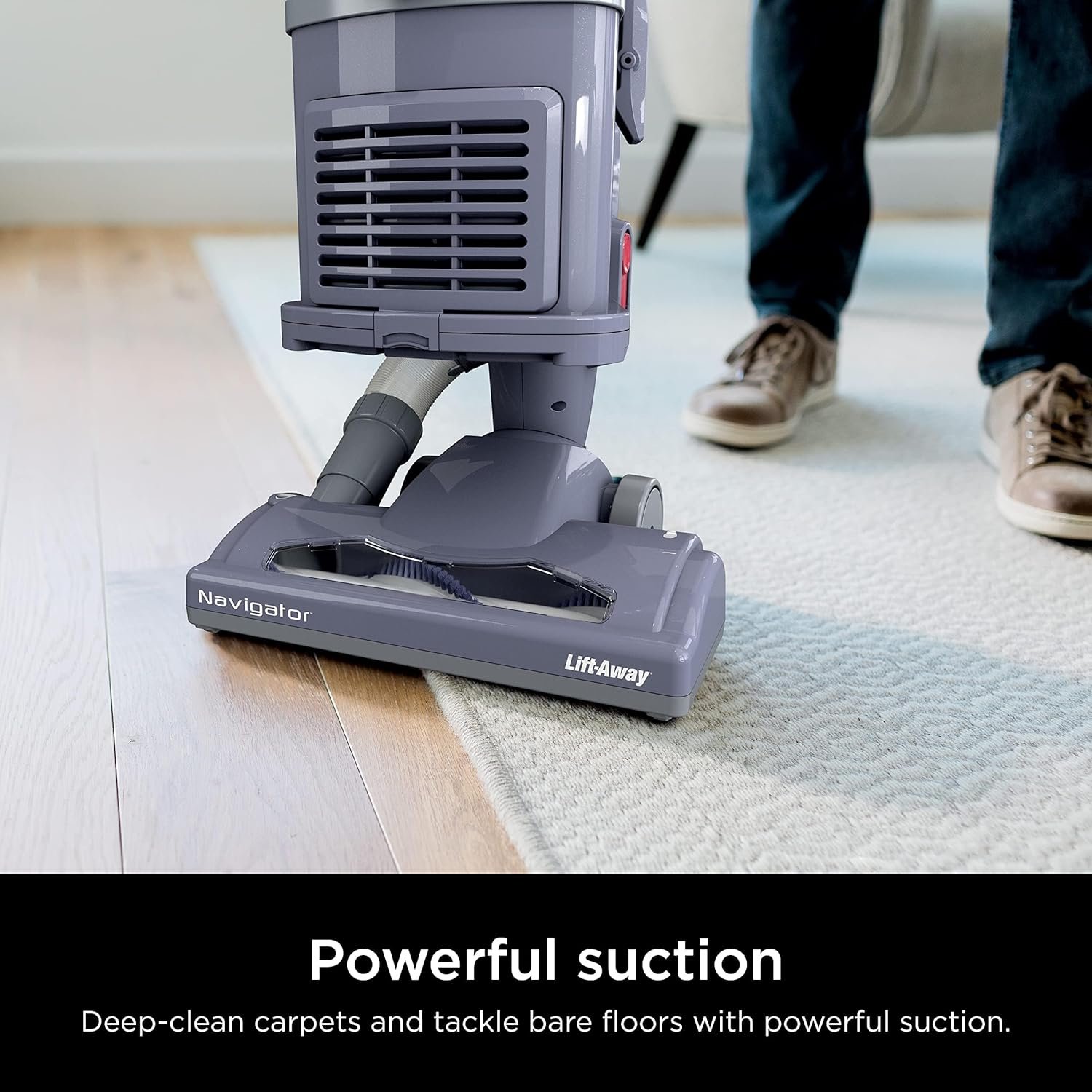 Shark Navigator Lift-Away upright vacuum in purple and silver